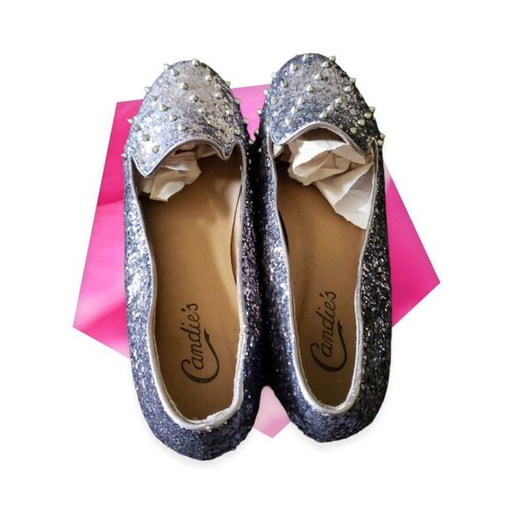Candies Silver Studded Spike Flats - Picture 2 of 5